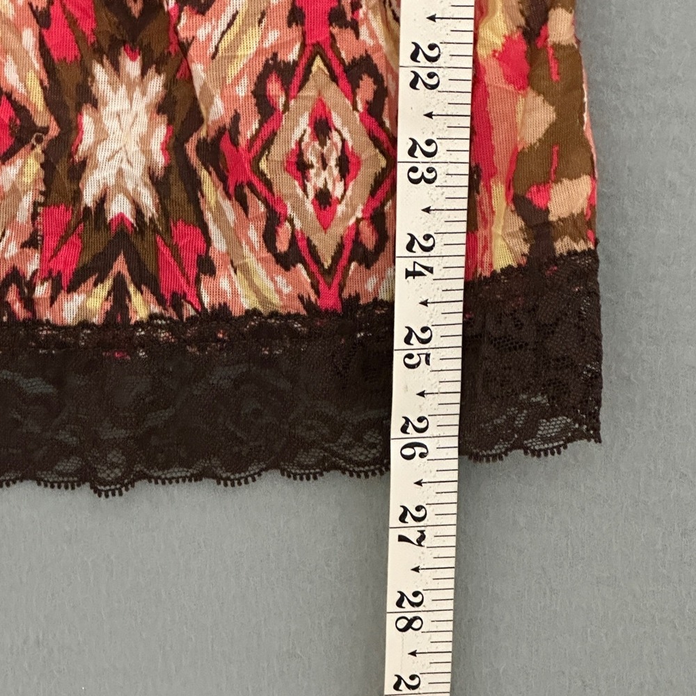 VTG Boho Festival Top L Brown Pink Abstract Lace Trim Camisole Earthy Y2K Indie - Picture 10 of 15